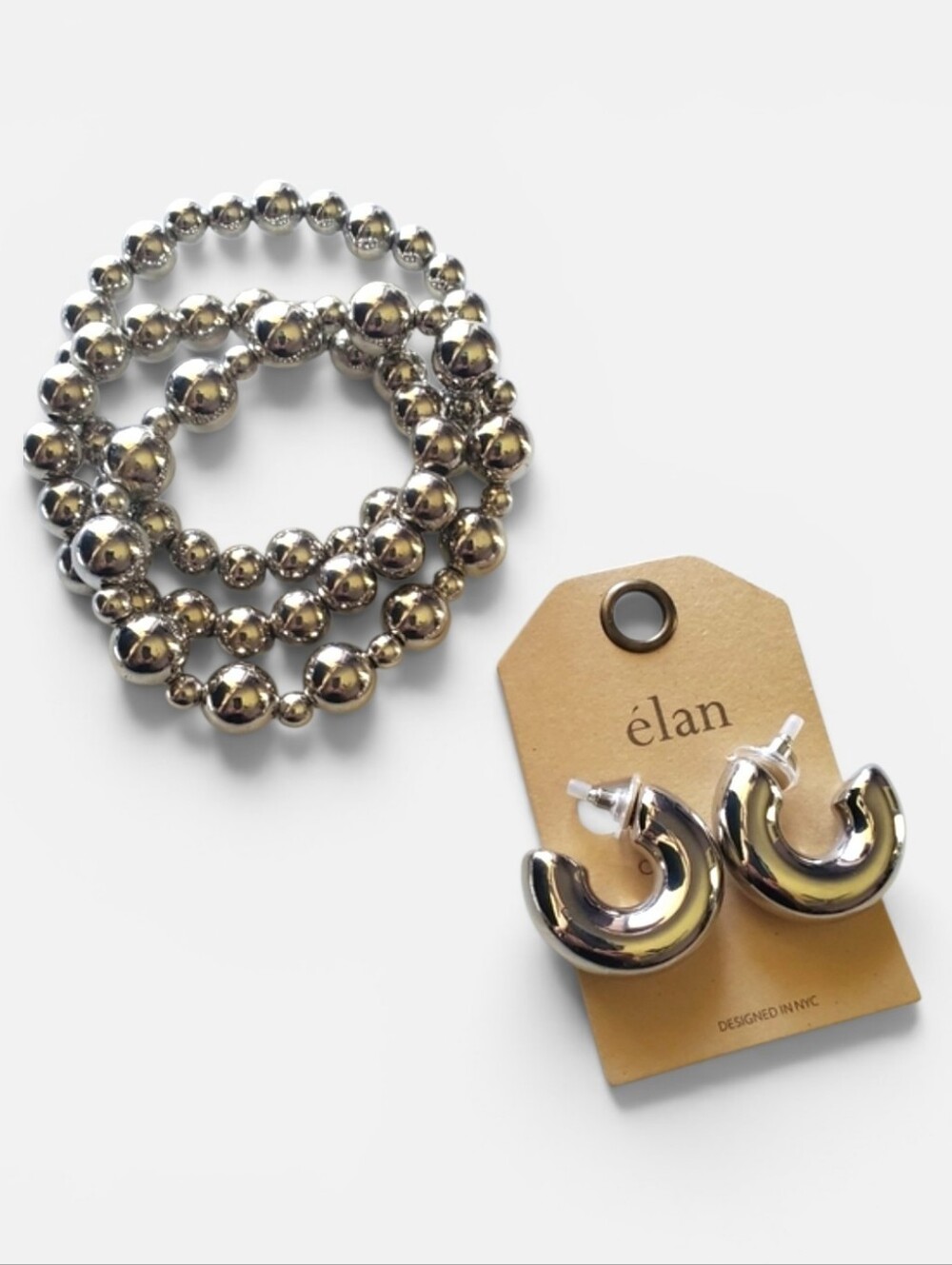 Chunky Hoop Earrings with Beaded Bracelet Set